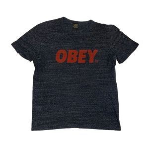 Obey Mens Medium Gray and Red Logo Short Sleeve T-shirt